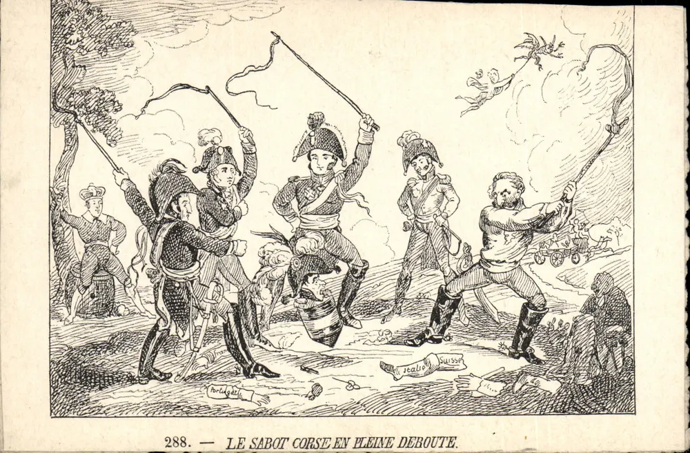 Der Sabot Corse in voller Debatte — Karikatur von Soldaten in Aktion — Verlag Bridgét, n° 288 - Vorderseite
