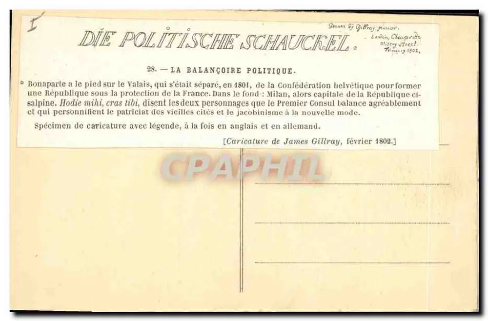 Bonaparte — caricature politique — éditeur H. Burg - Rückseite