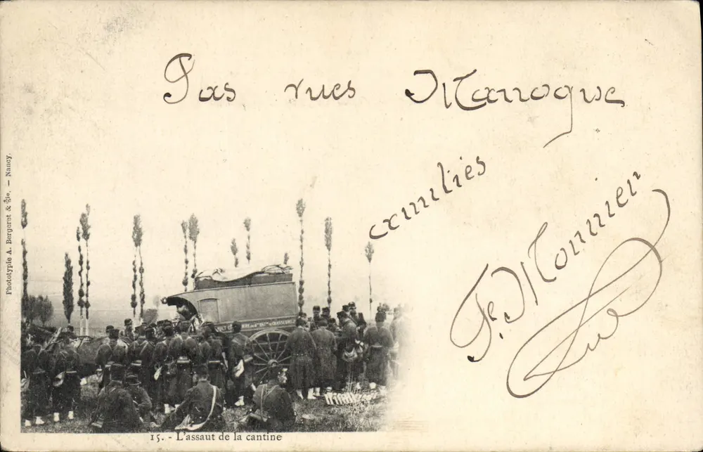 Der Angriff auf die Kantine — militärische Szene — Phototype A. Berguet & Cie, Nancy, n°15 - Vorderseite