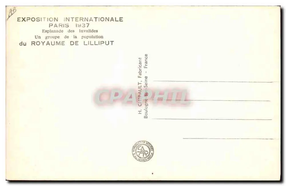 Internationale Ausstellung Paris 1937 — Esplanade des Invalides — Königreich Lilliput — H. Cripault, Boulogne-sur-Seine - Rückseite