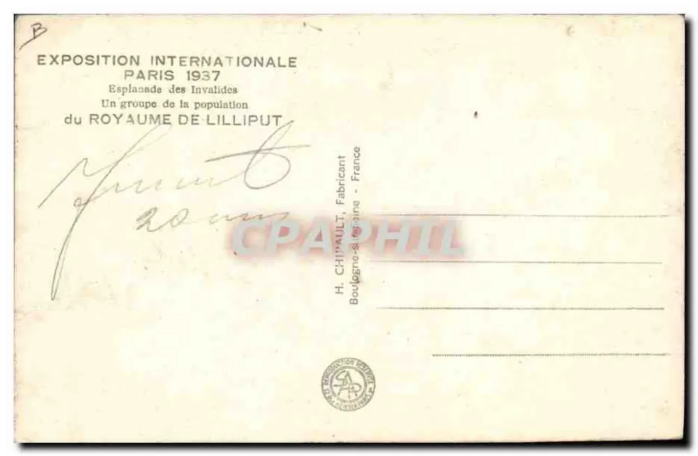 Internationale Ausstellung Paris 1937 — Esplanade des Invalides — Königreich Lilliput — H. Chillaud, Boulogne-Billancourt - Rückseite