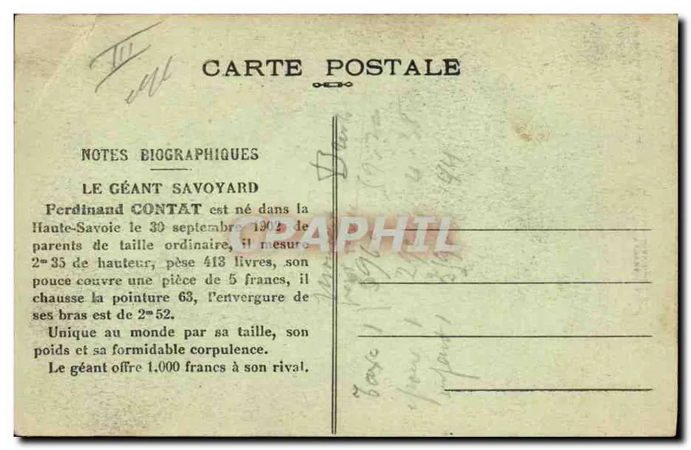 Le géant Savoyard — Ferdinand Contat — éditeur non visible - Rewers