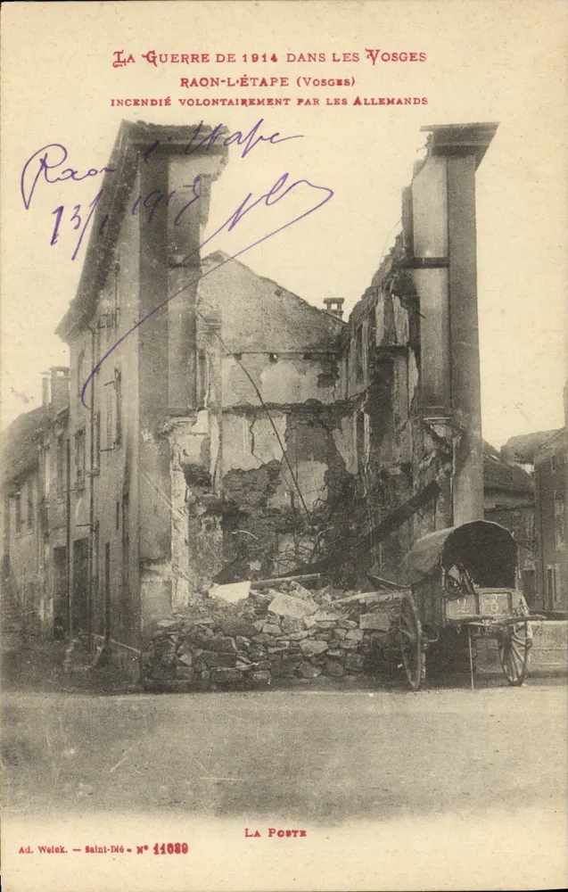 Raon-l'Étape (Vosges) — Incêndio intencional pelos Alemães — Ad. Wolek, Saint-Dié, N° 41089 - Frente