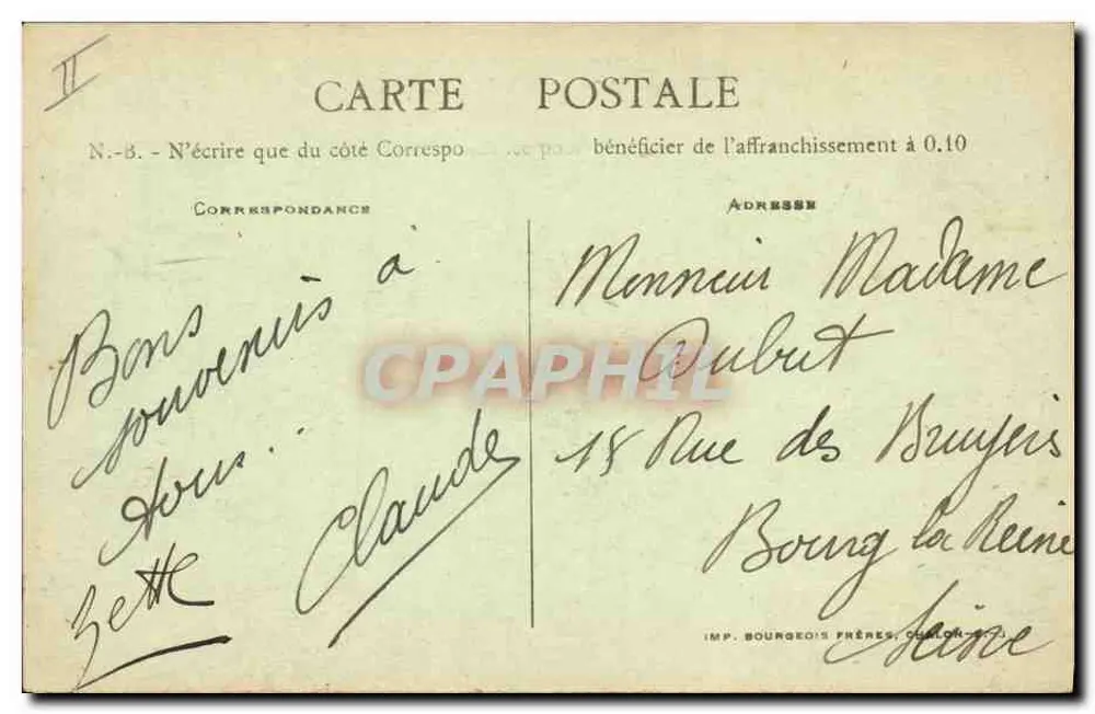 Paris-l'Hôpital — Denkmal für die Toten, Rathaus und Pasteur — Verleger S. BIAA - Rückseite
