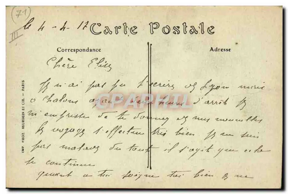 Chalon-sur-Saône — A Postagem — P.O. Edit. - Verso