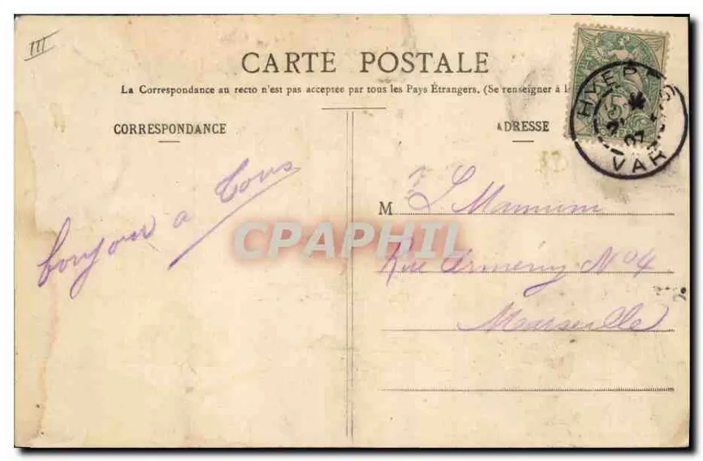 Hyères - Poczta — Wydawnictwo Poulain, nr 171 - Rewers