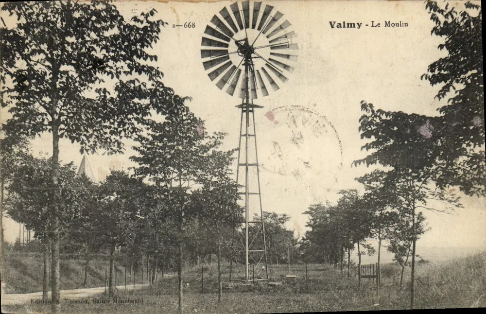 Valmy - O Moulin — moinho de vento — Edição B. Touisson, Sainte-Menehould, n° 668 - Frente