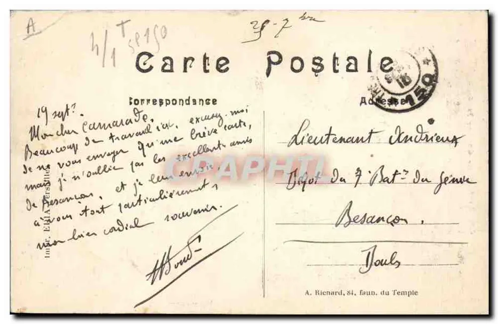 Der Mühle von Heruterne — Pas-de-Calais — A.R. visa Paris 60 - Rückseite