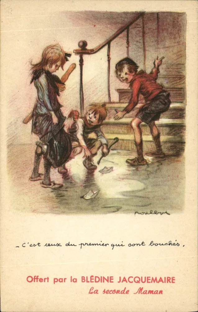 Kinder, die in einer Pfütze spielen — Illustration von Poulèvre — Angeboten von Blédine Jacquemaire, Die Zweite Mutter - Vorderseite