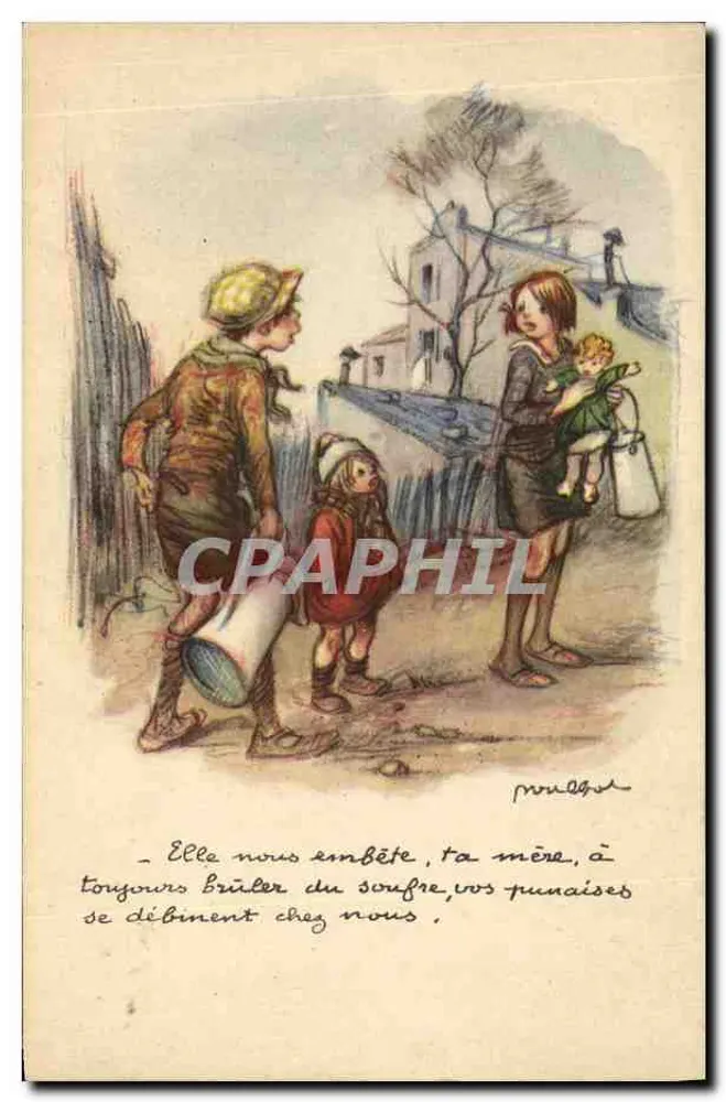 Kinder und Frau mit Baby — Straßenszene — P. Wulff - Vorderseite
