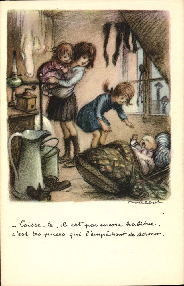 Flöhe, die ein Baby daran hindern, zu schlafen — Illustration von Nocéot — Nationale Liga gegen Slums - Vorderseite