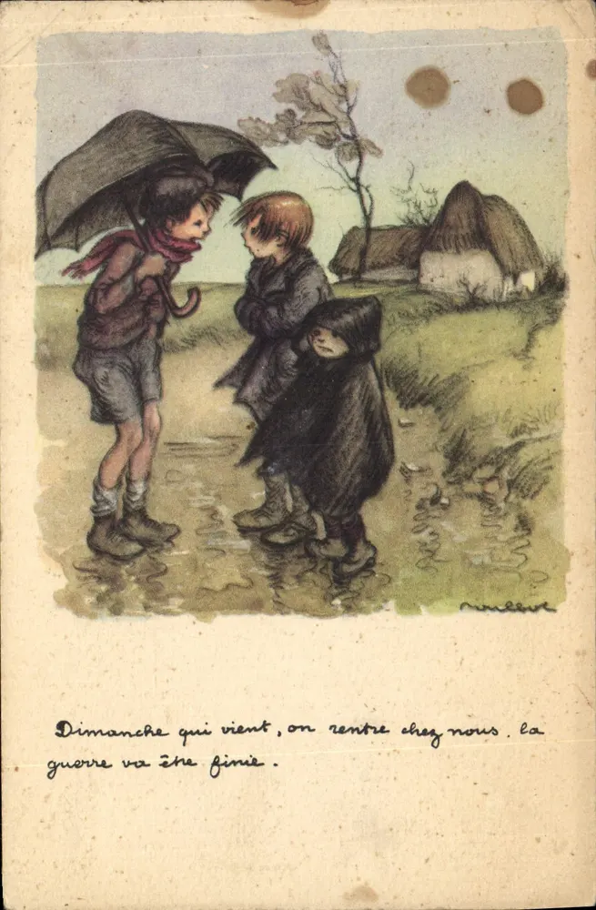 Kinder in der Regen — Illustration von R. Nucleve — Nationale Liga gegen Slums - Vorderseite