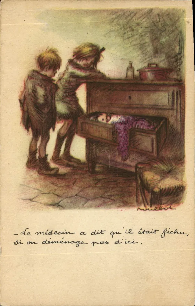 Kinder vor einem Klavier — humorvolle Szene — A. Kampin - Paris - Vorderseite