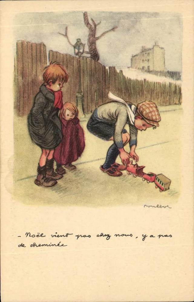 Kinder, die mit einem Mini-Zug spielen — Winter-Szene — Verleger P. Nulèvre - Vorderseite