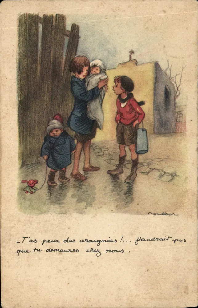 Kinder und Spinnen — Illustration von Noulleur — Nationale Liga gegen Slums - Vorderseite