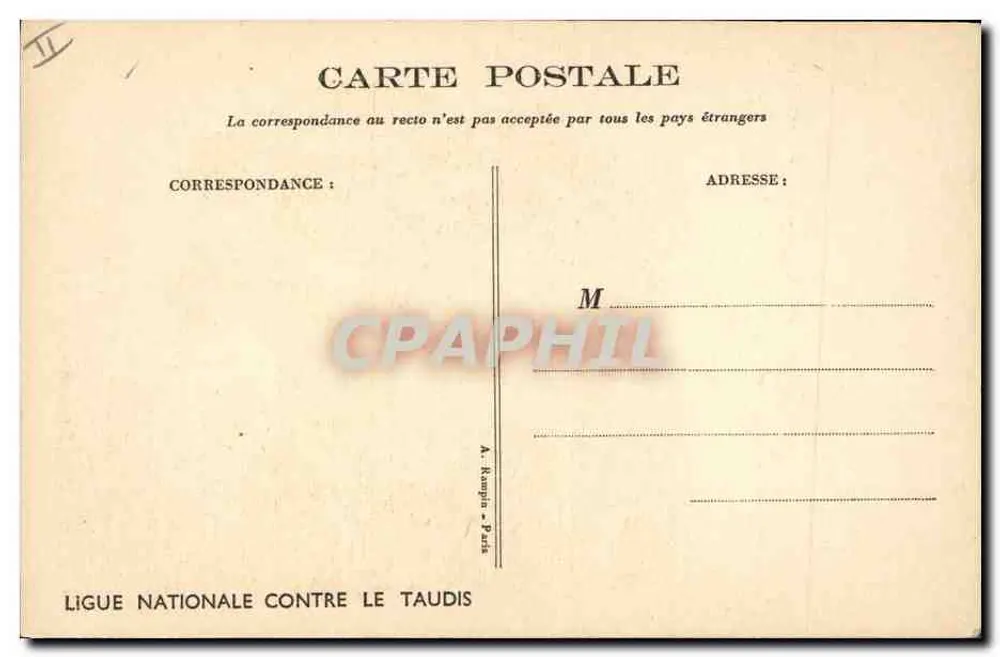 Kinder, die in einer Pfütze spielen — Zeichnung von Noël Boulèvre — Ligue Nationale Contre le Taudis - Rückseite