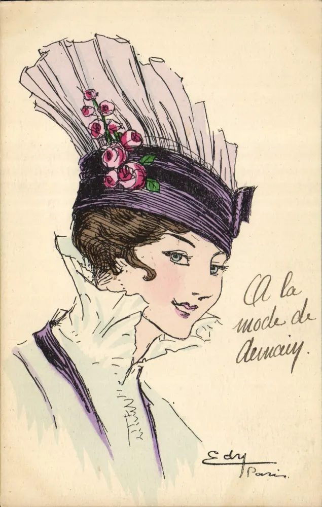 Frau mit Blumenhut — Modeillustration — Edy Paris - Vorderseite