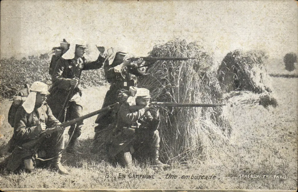 Soldaten im Feld — Eine Schusserei — Staerck Frères Paris - Vorderseite