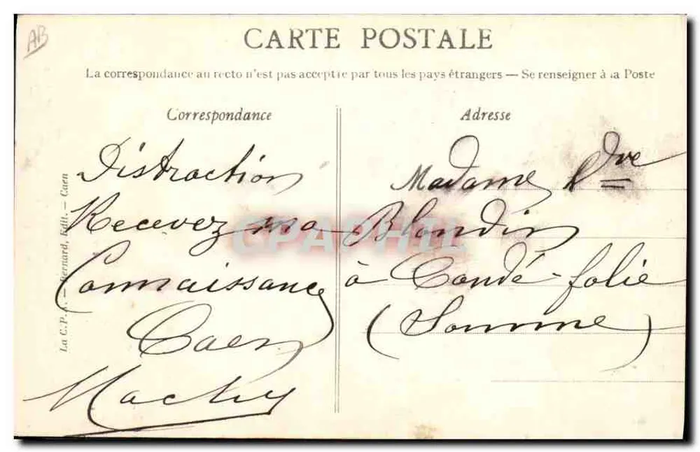 Caen — Winter-Hut — Festkleidung — Verlag Bernard, Rellis, Caen, Nr. 30 - Rückseite