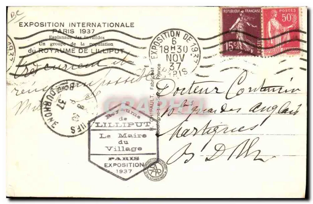 Gruppe der Bevölkerung des Königreichs Lilliput — Internationale Ausstellung Paris 1937 — Verlag: Chippault, Paris - Rückseite