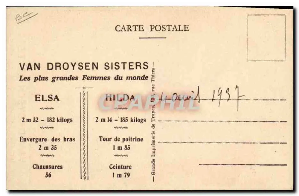 Van Droysen Sisters — Die größten Frauen der Welt — Imprimerie de Troyes - Rückseite
