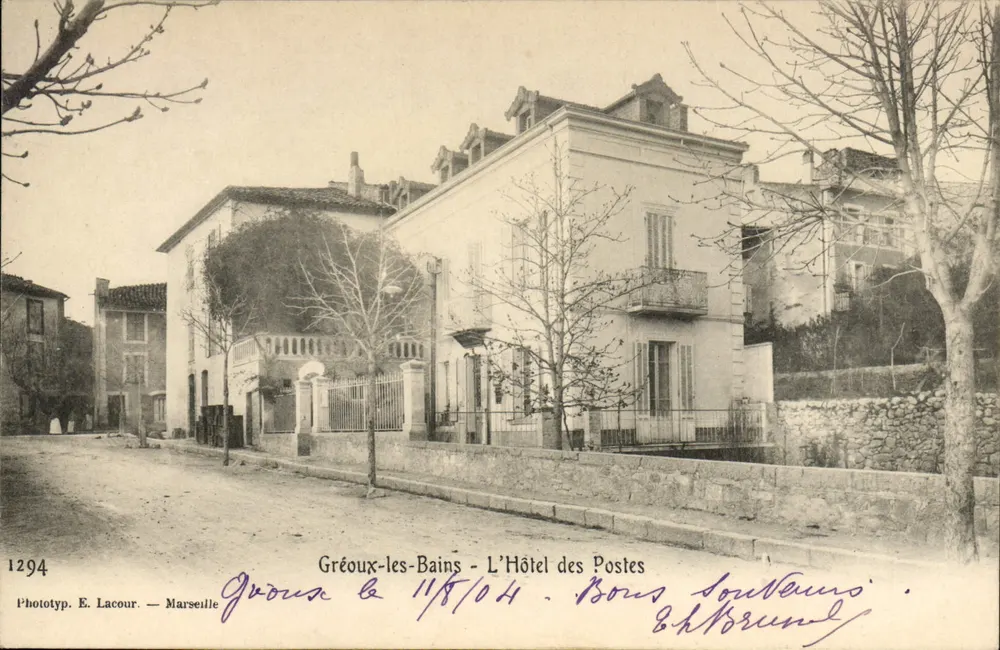 Gréoux-les-Bains — O Hotel das Correios — Fototipia E. Lacour — Marseille, n°1294 - Frente