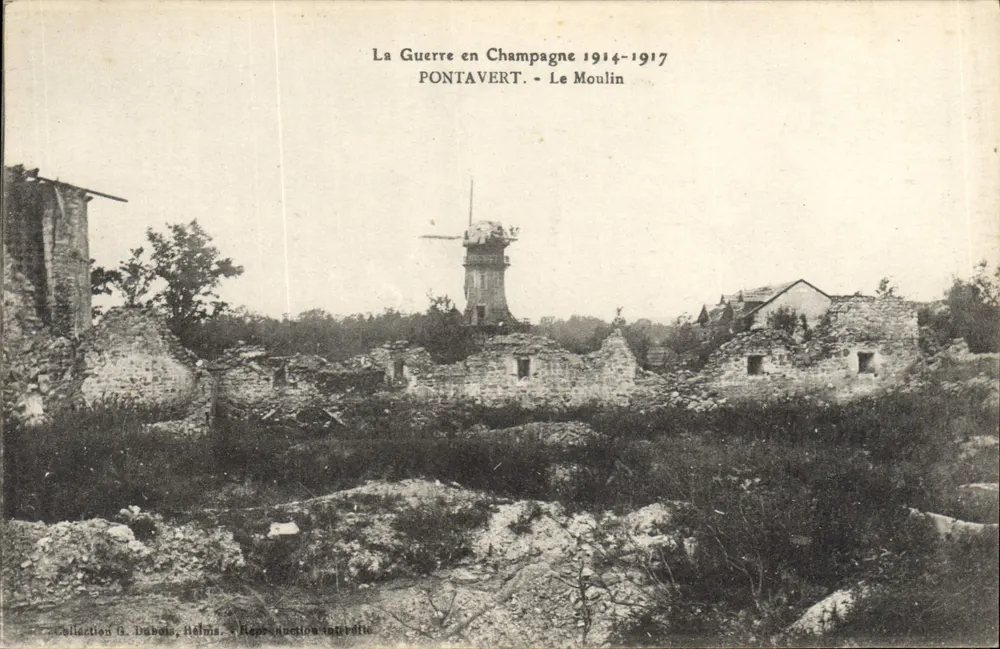 PONTAVERTE - A Moinha — Ruínas após a guerra — Coleção G. Dubois, Reims - Frente