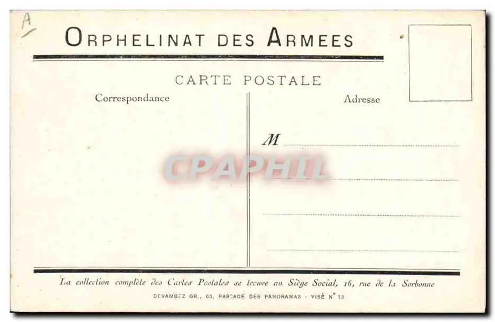 Kinder, die im Park spielen — Orphelinat der Armee — Verlag: Devambez Gr. 1, Passage des Panoramas, Visé N°13 - Rückseite