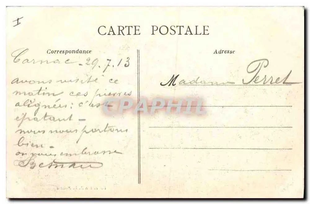 Carnac — Alinhamentos do Menec — Imprimerie Z. Le Rouxier - Verso