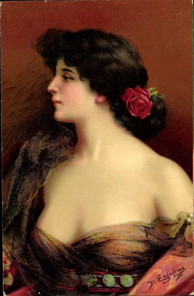 Junge Frau mit Rose — D. Enjulnaz — Verlag nicht sichtbar - Vorderseite