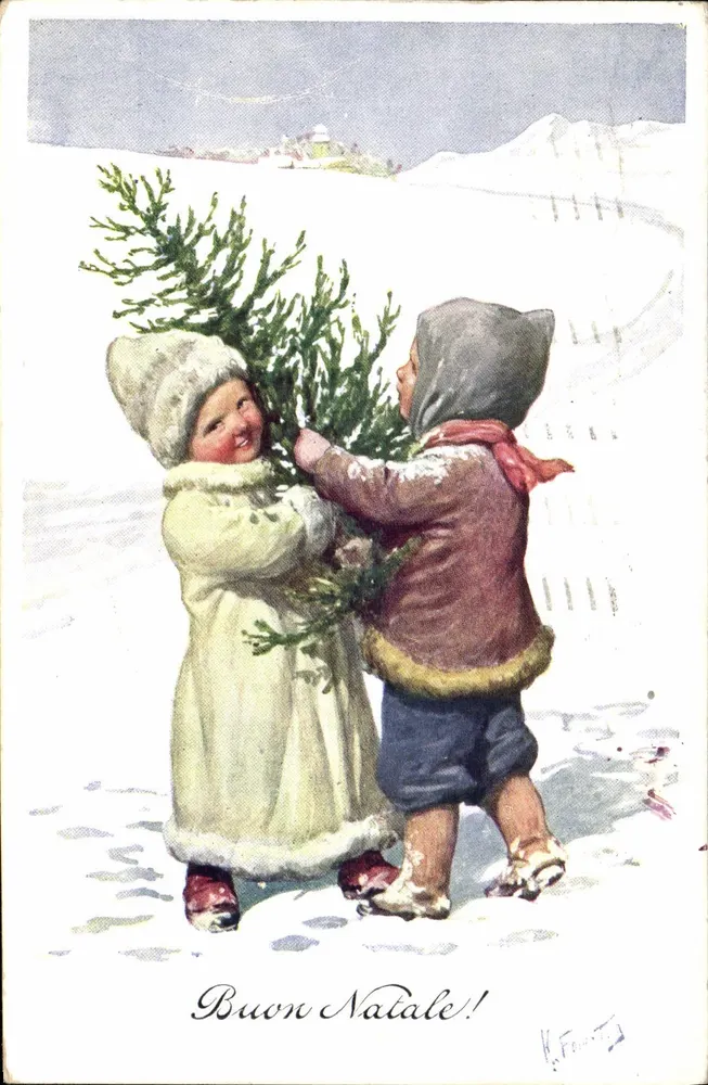Kinder mit Weihnachtsbaum — Buon Natale! — H. Fonti - Vorderseite