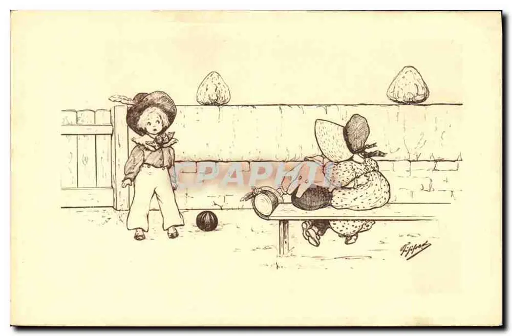 Zwei Kinder spielen mit einem Ball — Straßenszene — Alfred Schweizer, Serie 14 - Vorderseite