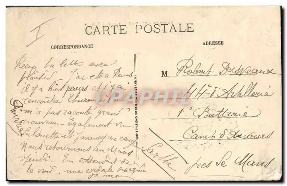 Camp de CHALONS — Vue des Tentes — Éditeur : Imprimerie Réunie de Choisy-le-Roi - Rückseite