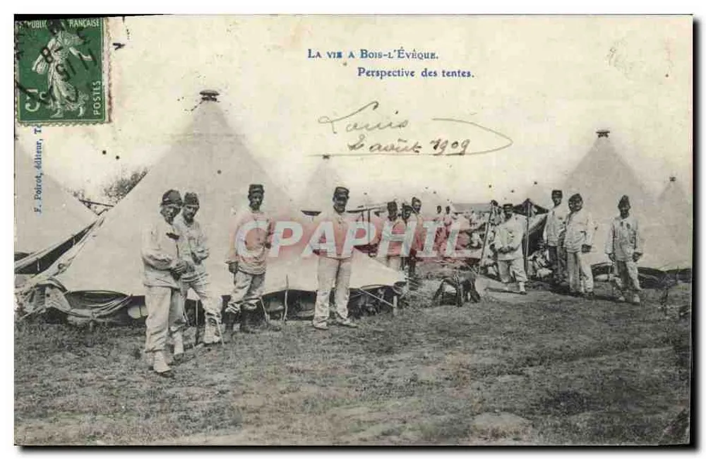 Das Leben in Bois-l'Évêque — Blick auf die Zelte — F. Poirrot, Verlag, T. 1909 - Vorderseite