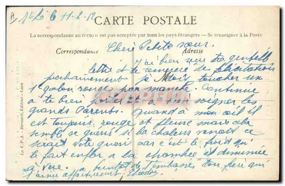 Zwei junge Landfrauen auf ihrem hübschen Pferdchen — Normandie — Antike Ansichtskarte Bernardi, Caen, Nr. 24 - Rückseite