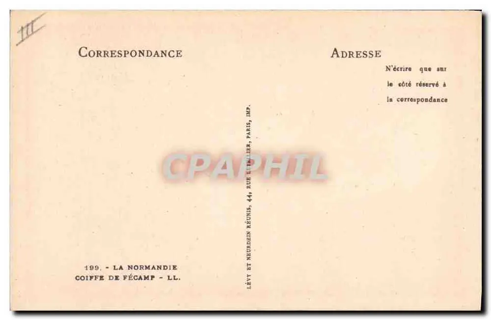Mulher em traje tradicional normando — touca de Fécamp — editor Lévy e Neudéin Réunis, Paris - Verso