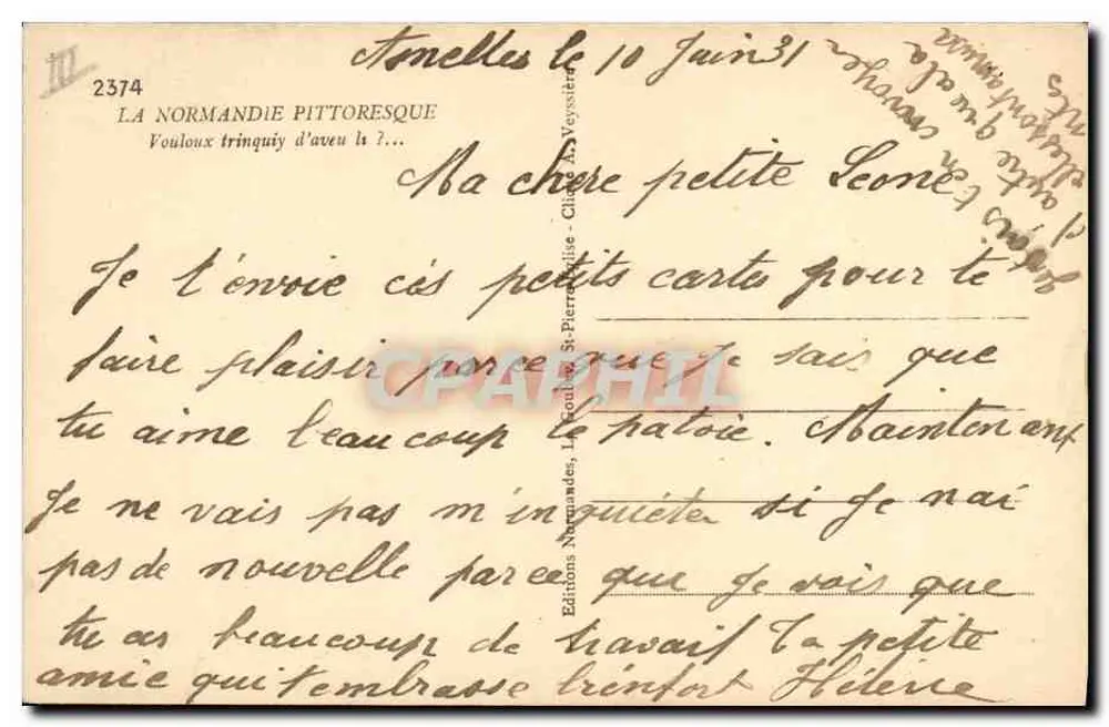 Um homem idoso com um jumento — A Normandia pitoresca — Edições Normandas, St-Pierre-sur-Orne - Verso