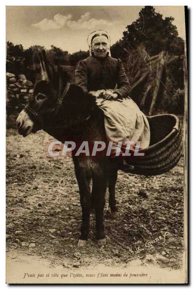 Mulher a cavalo em um jumento — com cesto — editor Le Goueyr, n° III 1589 - Frente