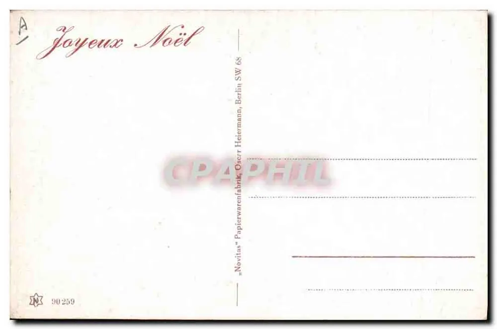 Pai Natal decorando um bolo — cena de Natal — editor "Noritas" Papierwarenfabrik Oscar Heiermann, Berlin SW 68 - Verso
