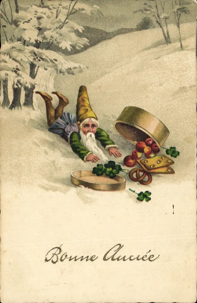 Gnom in der Schnee — Frohe Neujahr — Imprimerie HMB, Serie 3224 - Vorderseite
