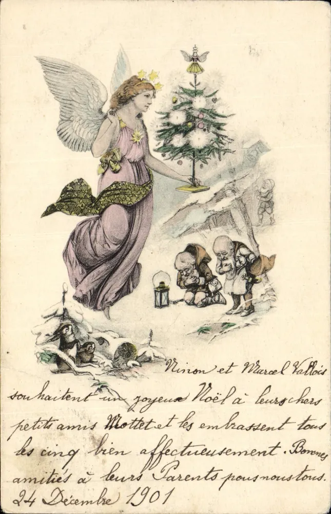 Engel und Zwergen — Weihnachten — Verleger Marcel Vallois, Nr. 8 - Vorderseite