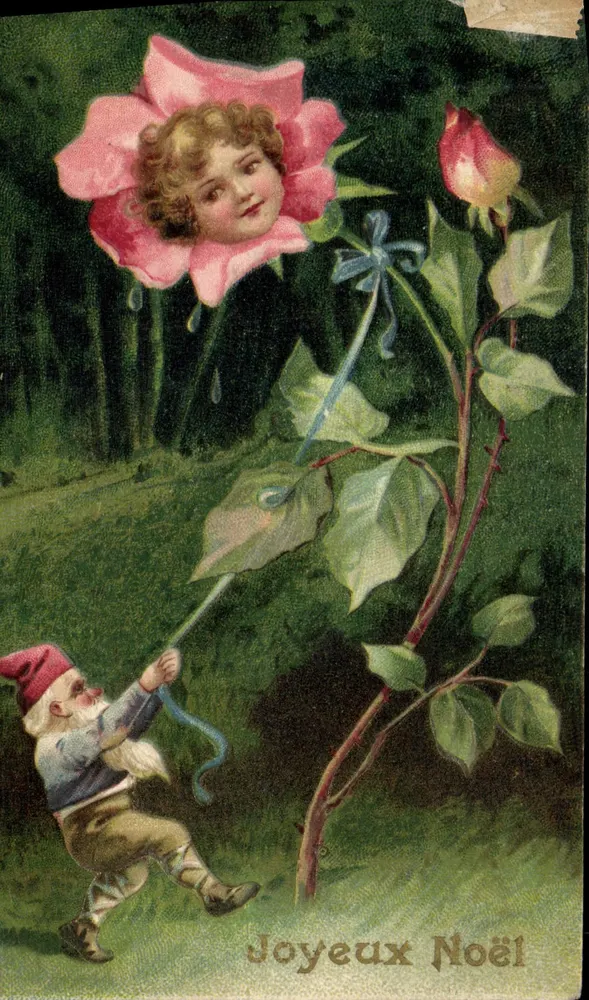 Gnome et rose géante — scène de Noël — éditeur non visible - Vorderseite