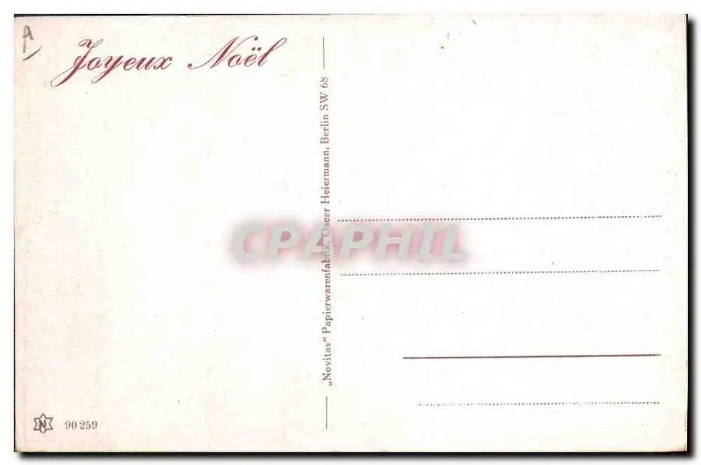 Papai Noel no seu ateliê — decoração de Natal — Novitas Papierwerke Heiermann, Berlim SW - Verso