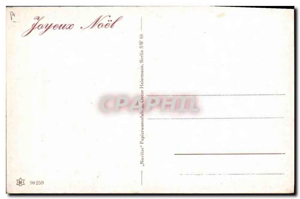 Papai Noel no seu ateliê — decoração de Natal — editor Novitus, Berlim SW - Verso