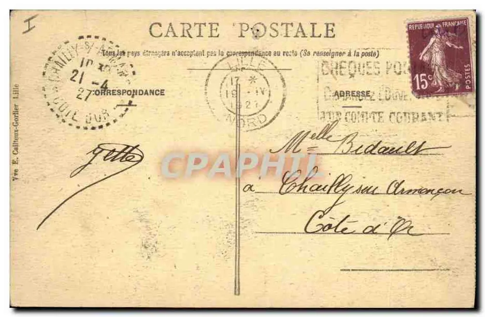 LILLE - Hotel das Postas - E. C. - n°106 - Verso