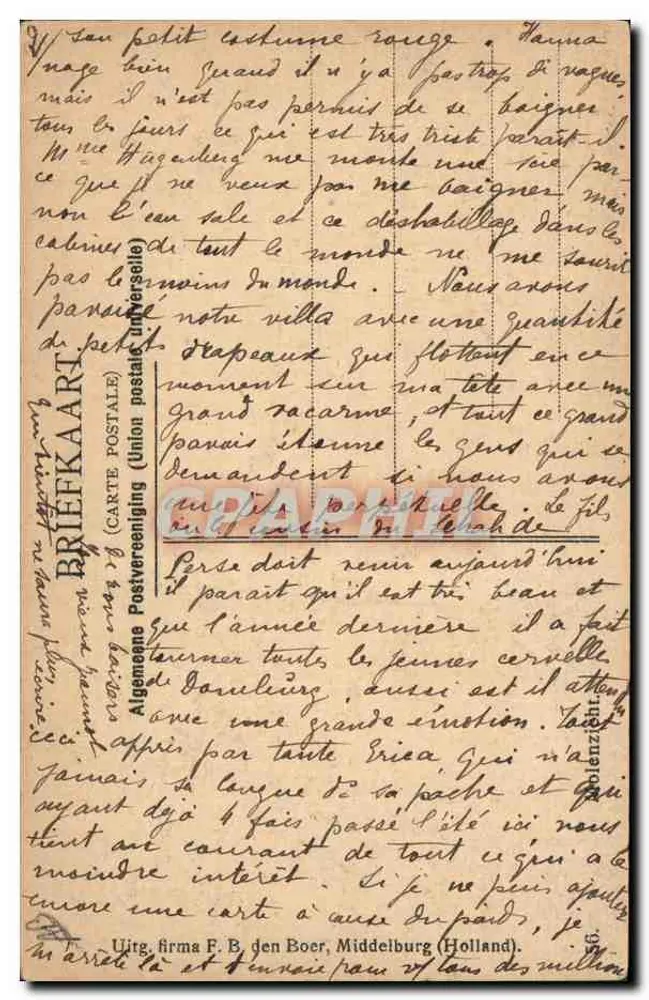 Domburg — três jovens moças diante de uma moinha de vento — editor F. B. den Boer, Middeburg - Verso