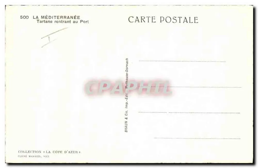 Tartane, die zum Hafen zurückkehrt — Sammlung « La Côte d'Azur » — Braun & Cie, Verlag, Dornach - Rückseite