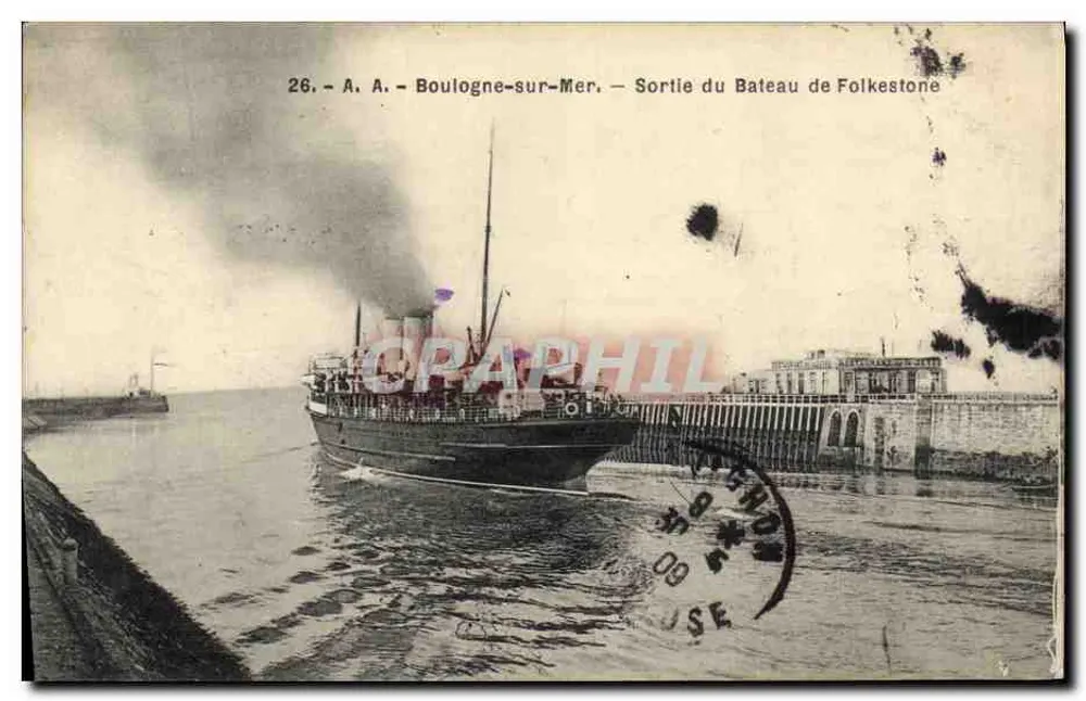 Boulogne-sur-Mer — Abfahrt des Dampfers nach Folkestone — A.A. n°26 - Vorderseite