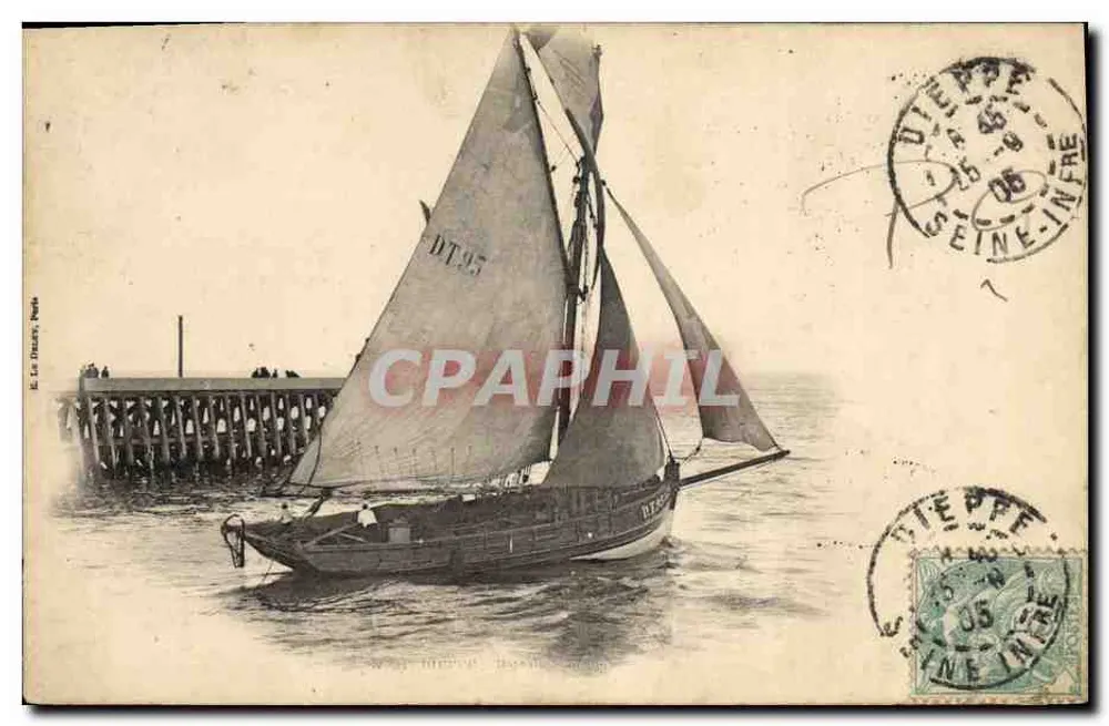 Embarcação a vela — Dieppe, Seine-Inférieure — E. Le Druy, Paris - Frente
