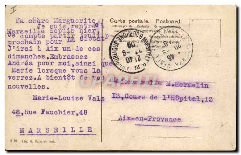 Bateau à voile — vue maritime — éditeur Ediz. G. Moscostelli, n° 0191 - Verso